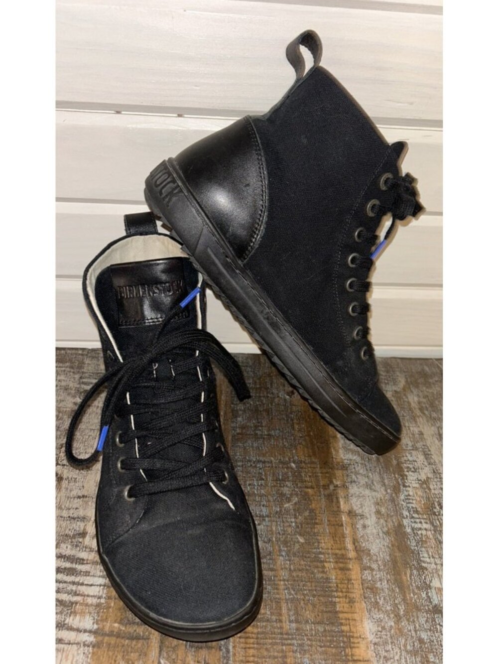 Birkenstock Bartlett Sz 36 Sz 5 Womens Black Canvas Leather Lace Up High Sneaker